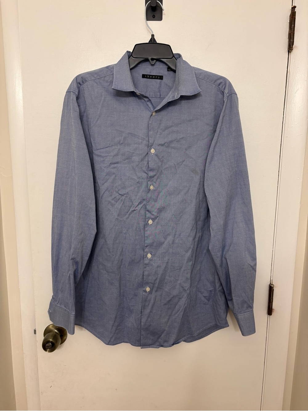 Theory Zack Fine Oxford Blue Dress Shirt Mens 16 32/33 100% Cotton Long Sleeve